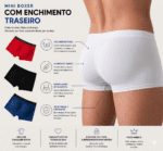 Kit John Skull SupremeFit Pro – 3 Cuecas Modeladoras com Bojo Anatômico (Preto, Vermelho e Azul) 🍑🔥