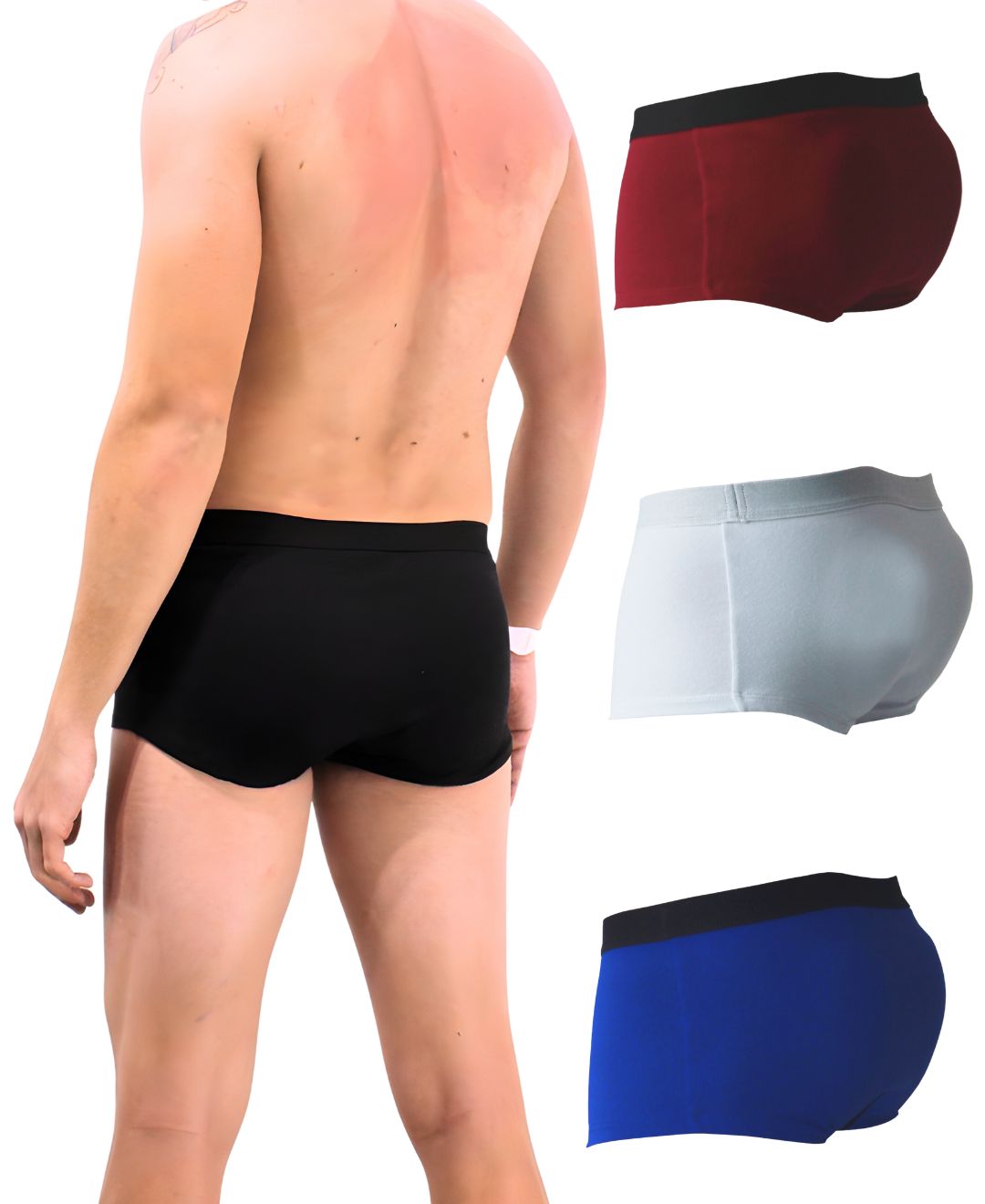 Kit Contraste & Atitude - 3 Cuecas Modeladoras (Branco, Preto, Vermelho)