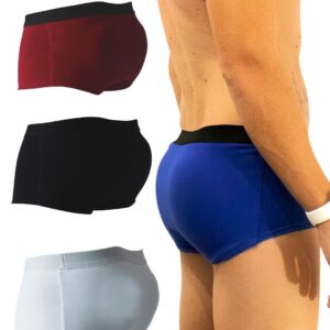 Kit 03 Cuecas Enchimento Traseiro Aumenta Bumbum Mini Boxer (Preto, Vermelho e Azul)