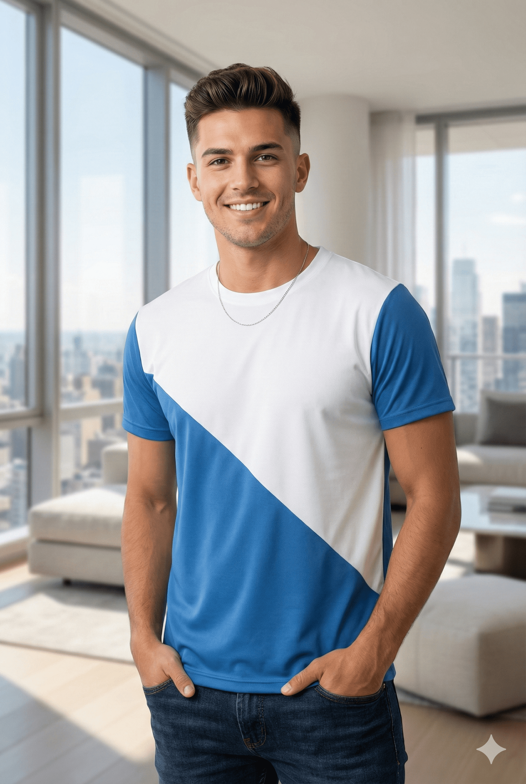 Camiseta Masculina Geométrica com Recortes - Imagem 5