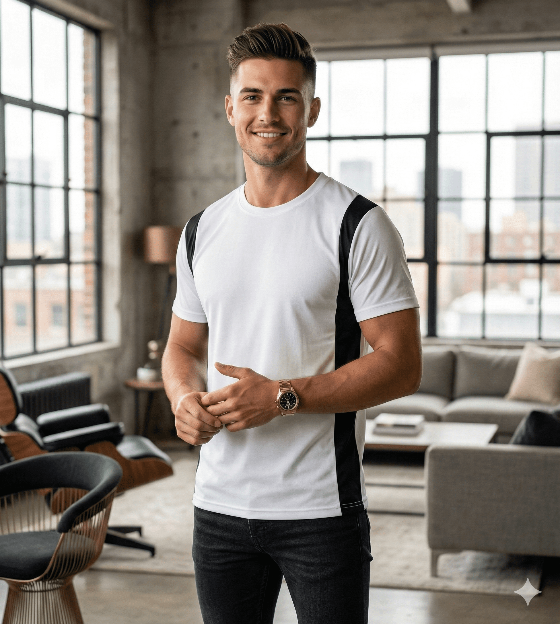 Camiseta Masculina Geométrica com Recortes - Imagem 6