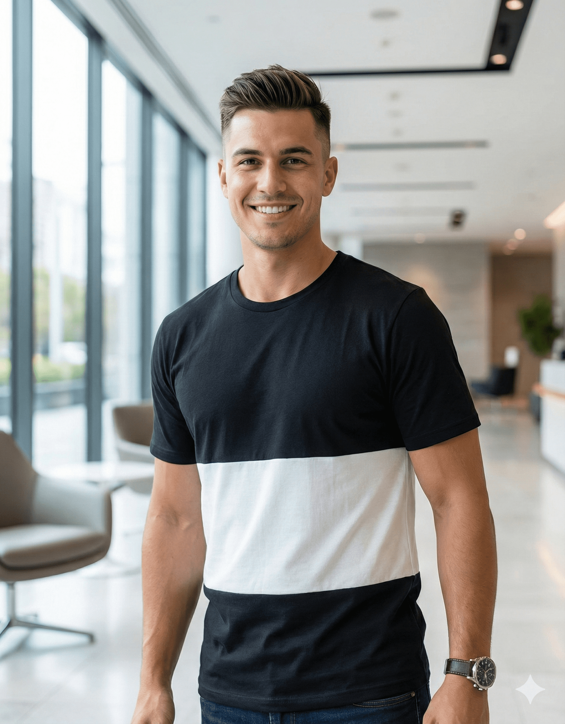 Camiseta Masculina Geométrica com Recortes - Imagem 10